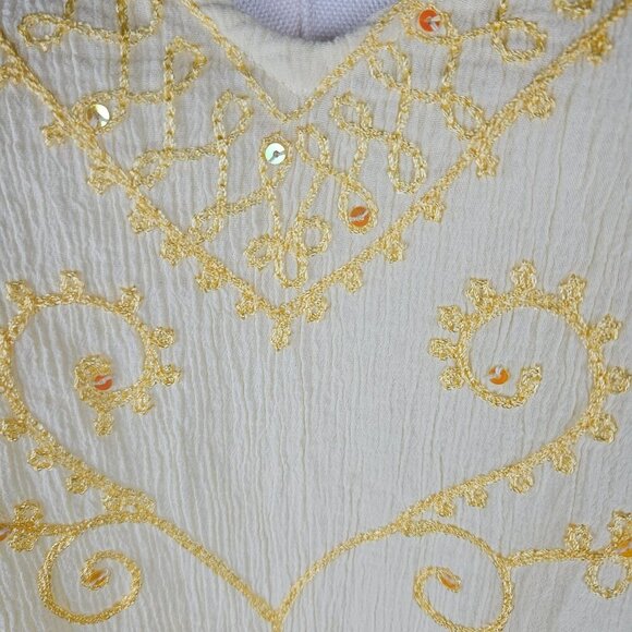 Karibhanas St Kitts Dress Coverup Medium Butter Yellow Embroidered Cotton Boho - Picture 3 of 8